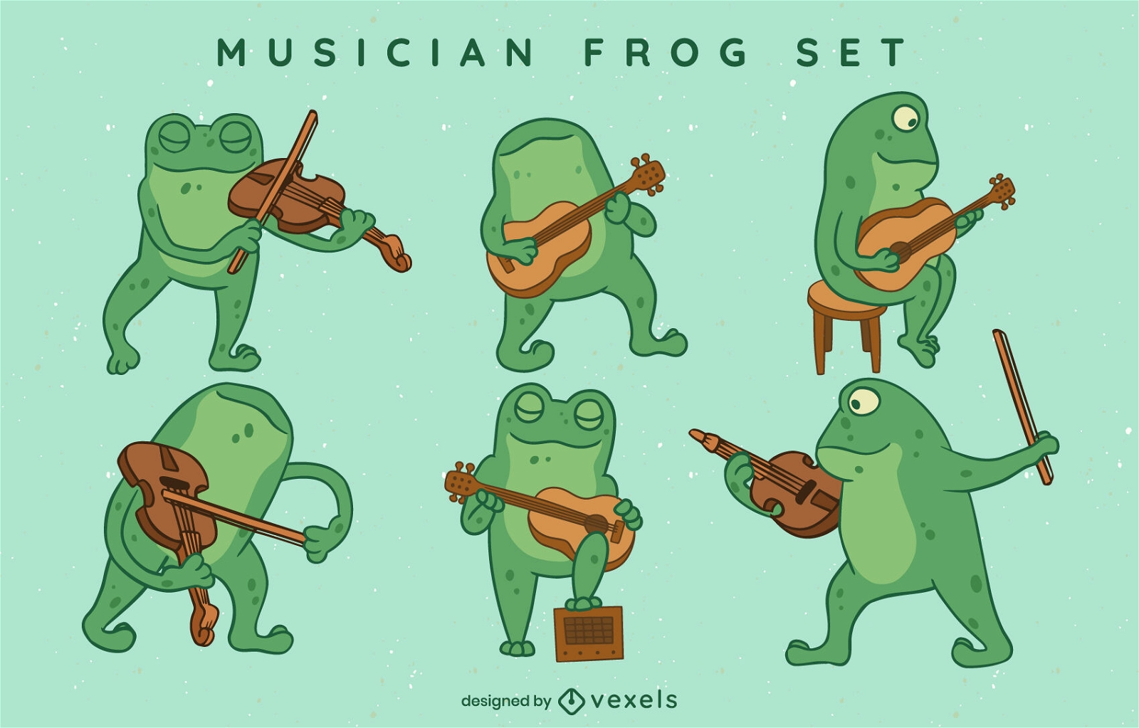 Violinist and guitarist frog character set