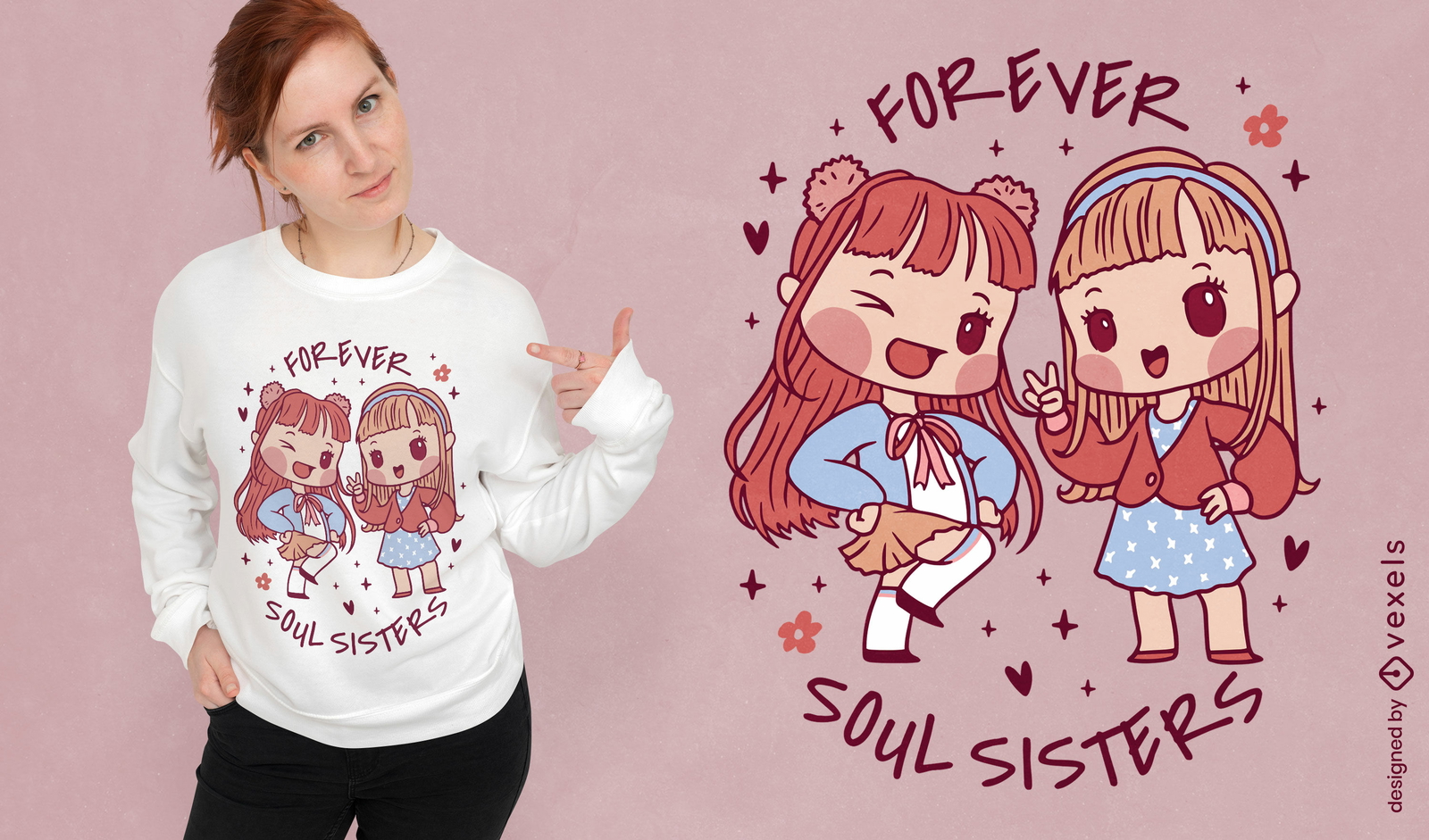 Diseño de camiseta de amigas Chibi