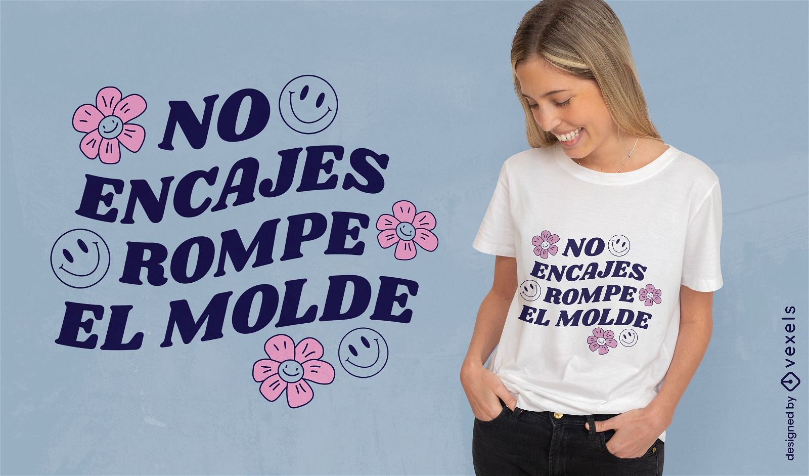 Diseño de camiseta de letras motivacionales en español.
