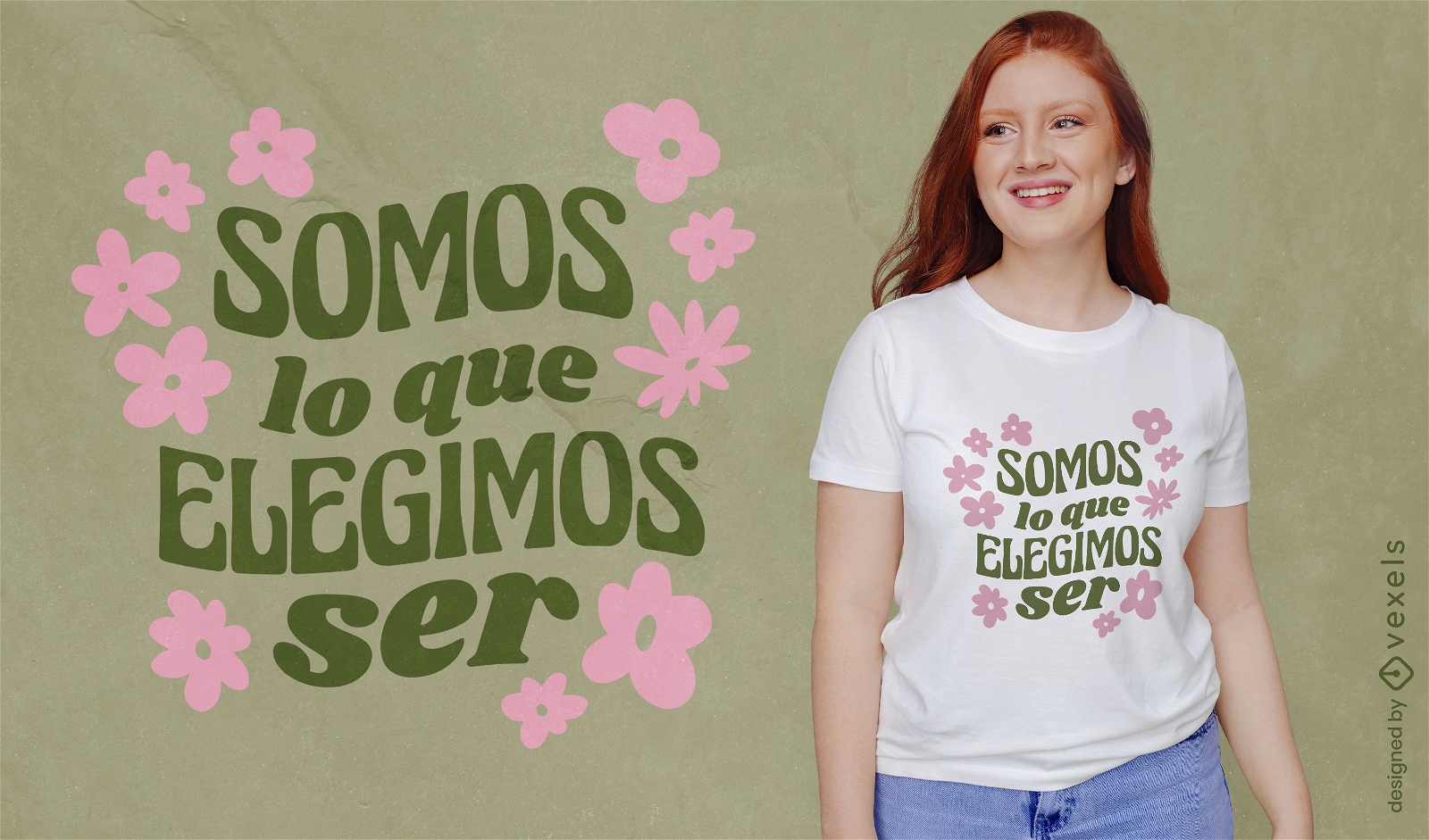 Dise?o de camiseta con letras motivacionales florales en espa?ol.