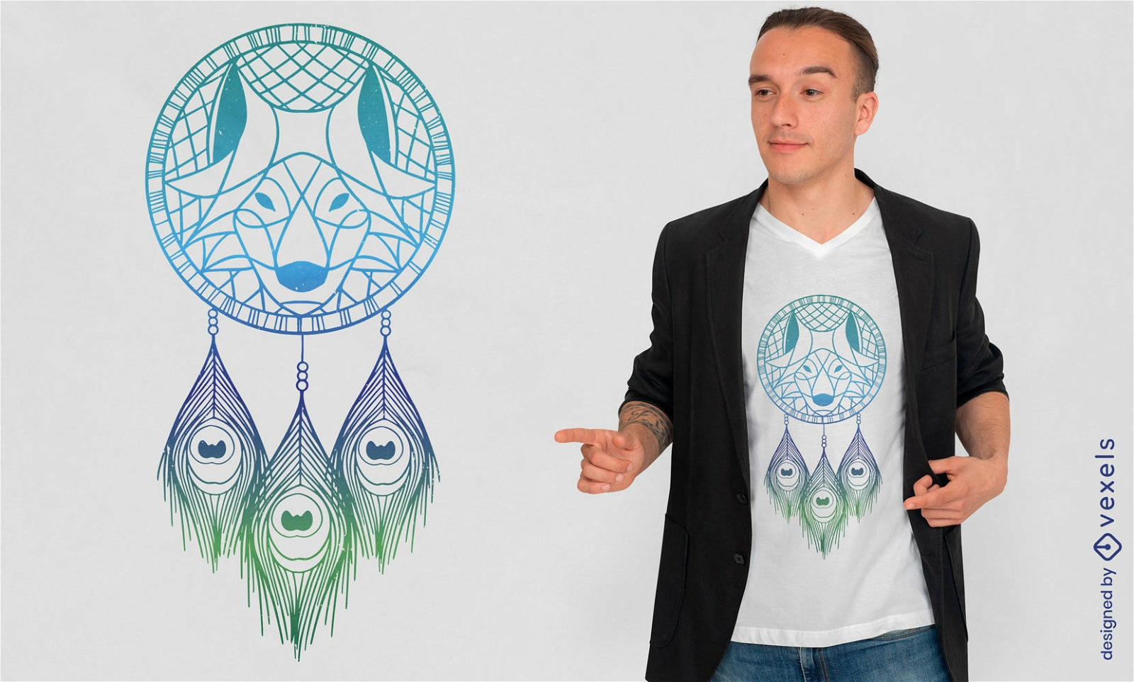 Design de camiseta de apanhador de sonhos de lobo