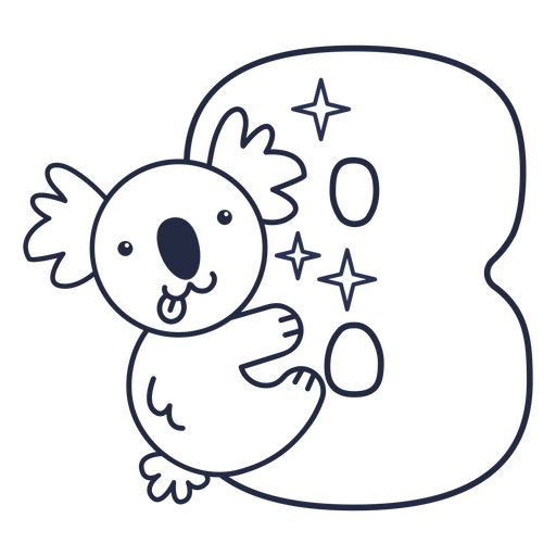 Animal kawaii número 8 trazo alfabeto Diseño PNG