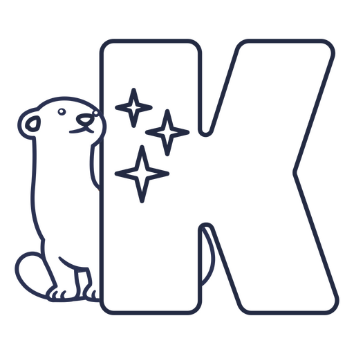 Alfabeto de tra?o de letra K kawaii animal Desenho PNG
