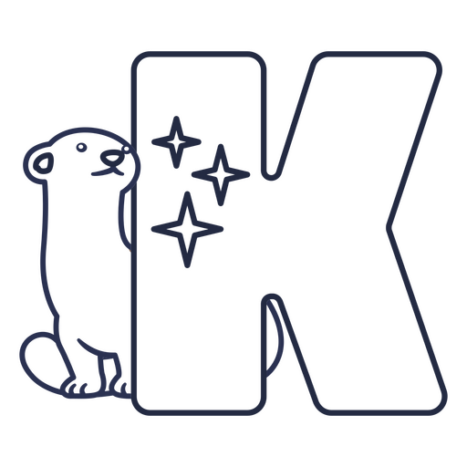 Alfabeto de traço de letra K kawaii animal Desenho PNG