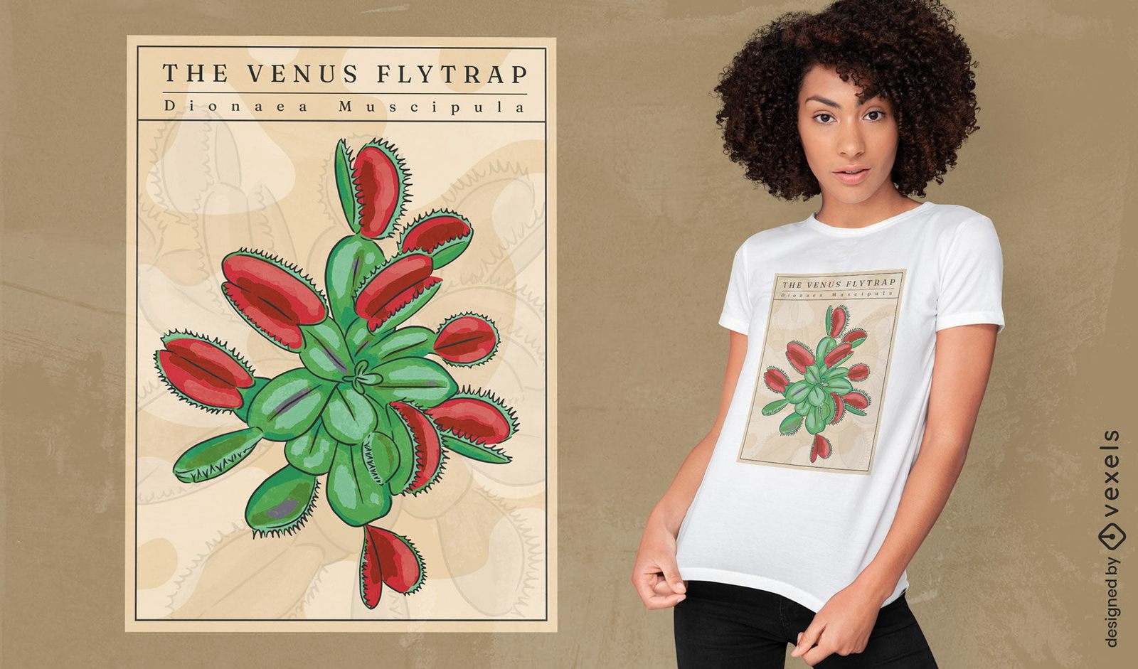 Diseño de camiseta de atrapamoscas de plantas carnívoras.