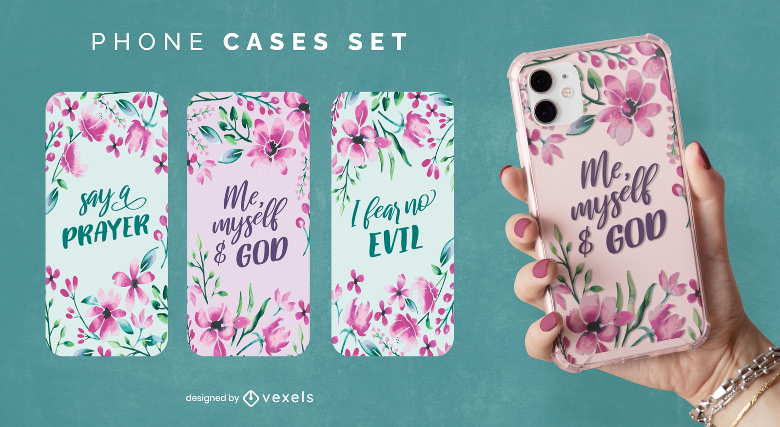 Conjunto de capas de telefone florais de citações religiosas