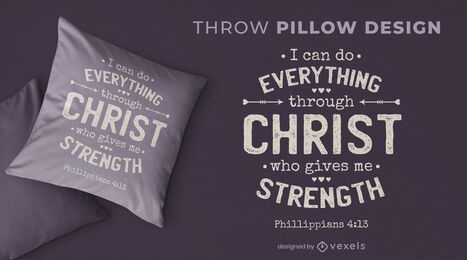 Diseño de almohada de tiro con cita de fuerza de Cristo