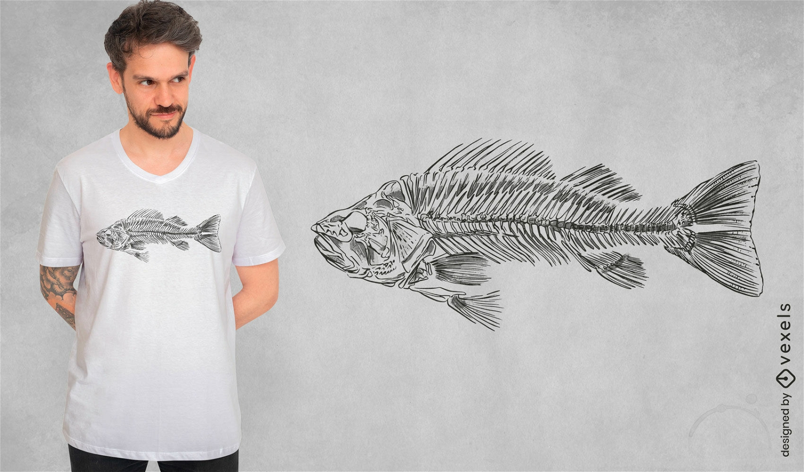 Diseño de camiseta de esqueleto de pez barsch