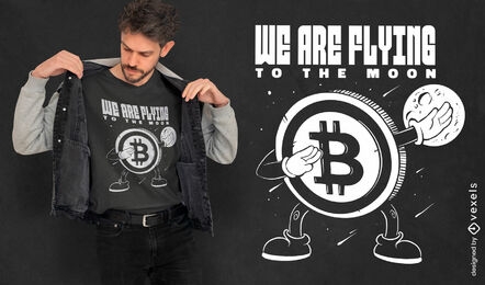 Cryptocoin flying to the moon retro cartoon t-shirt design