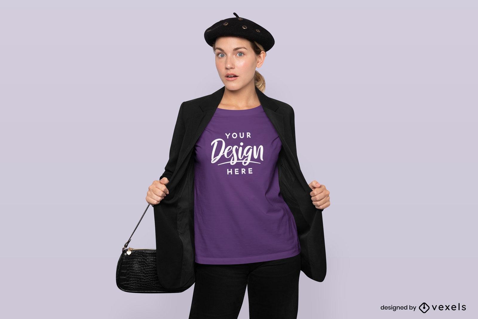 French woman with jacket and t-shirt mockup