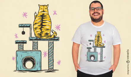 Diseño de camiseta de gato volteándose