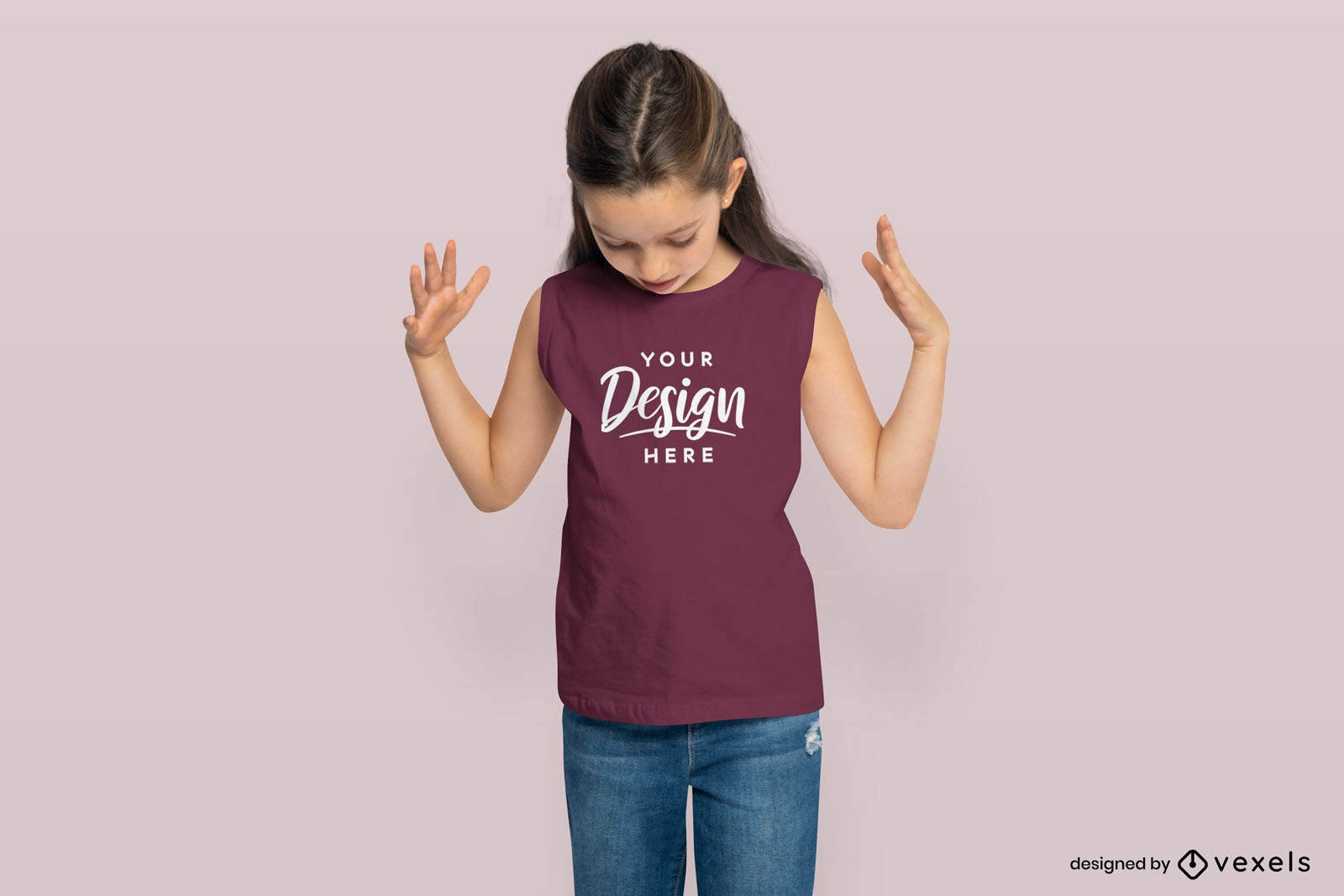 Child girl looking and wearing tank top mockup