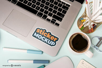 Laptop computer with sticker mockup