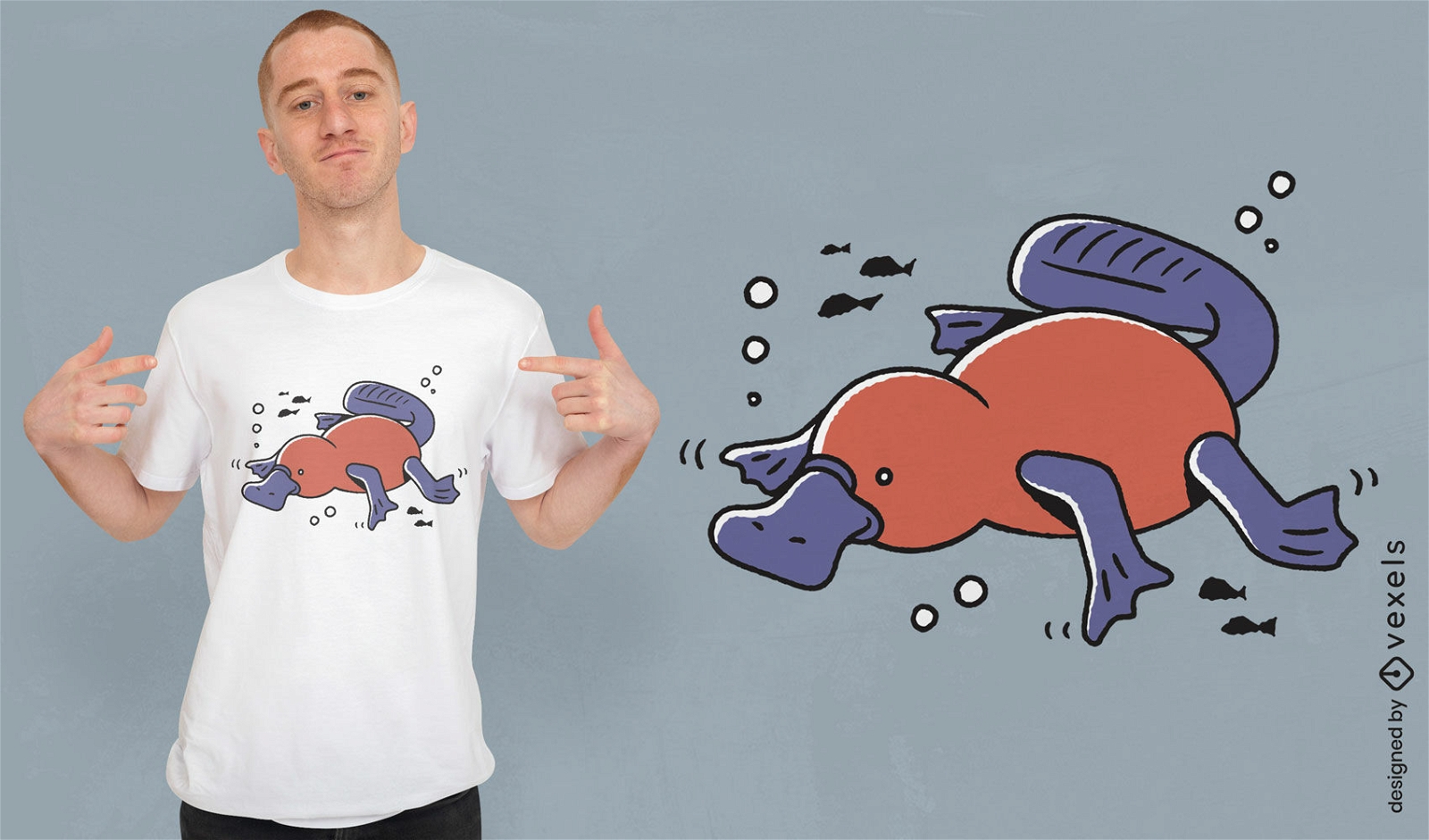 Cute platypus animal swimming t-shirt design