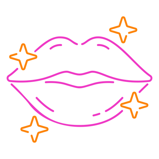 Icono de labios de neón con estrellas Diseño PNG