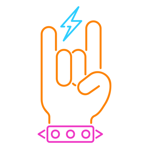 Sinal de mão de rock neon com um raio Desenho PNG