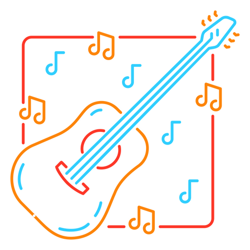Acoustic guitar and music notes PNG Design