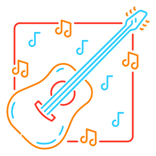 Guitarra acústica y notas musicales. Diseño PNG