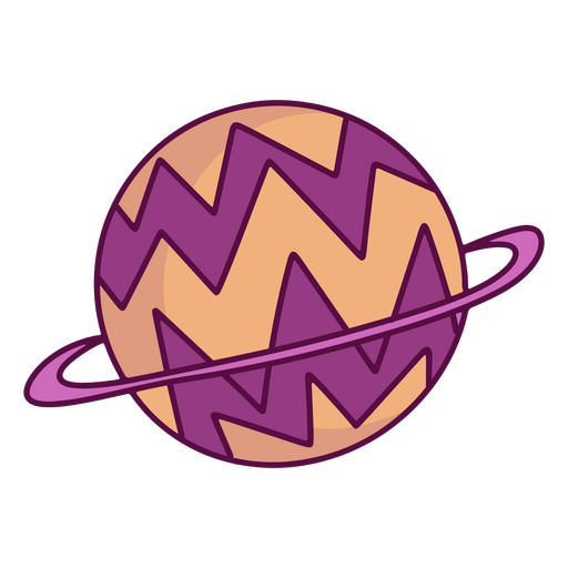 Planeta morado y naranja con un patrón en zigzag. Diseño PNG