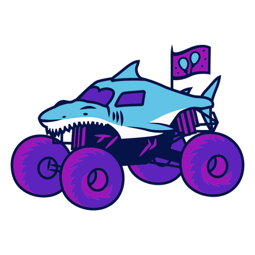 Blue and purple monster truck with a shark on it PNG Design