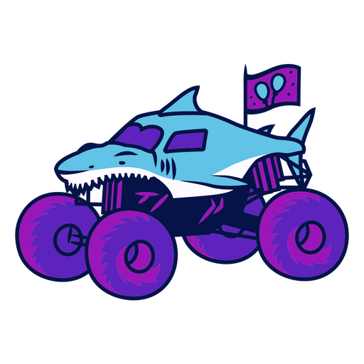 Monster truck azul y morado con un tiburón Diseño PNG