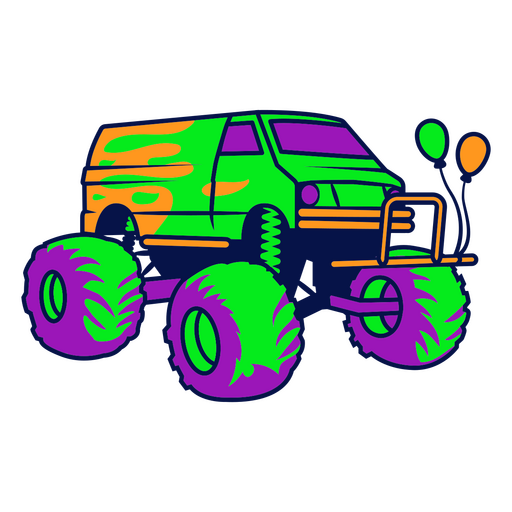 Imagen de un monster truck con globos. Diseño PNG