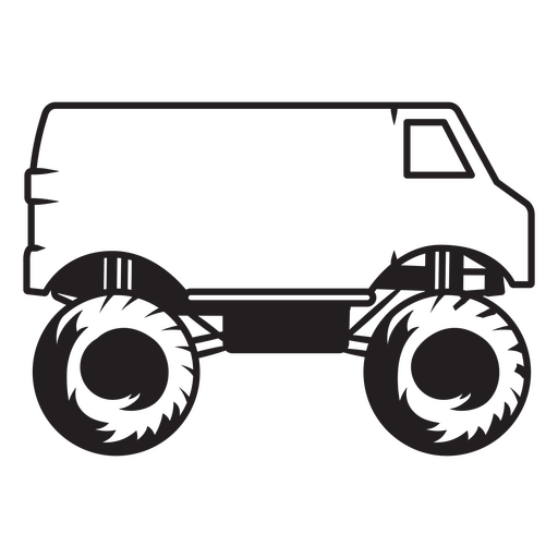 Image of a monster truck in black and white PNG Design