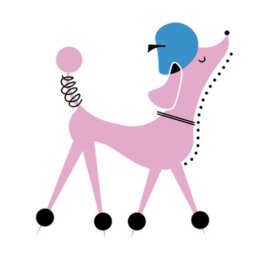 Pink and blue poodle vintage PNG Design