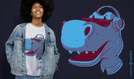 Cooler Dinosaurier, der Musik T-Shirt Design hört