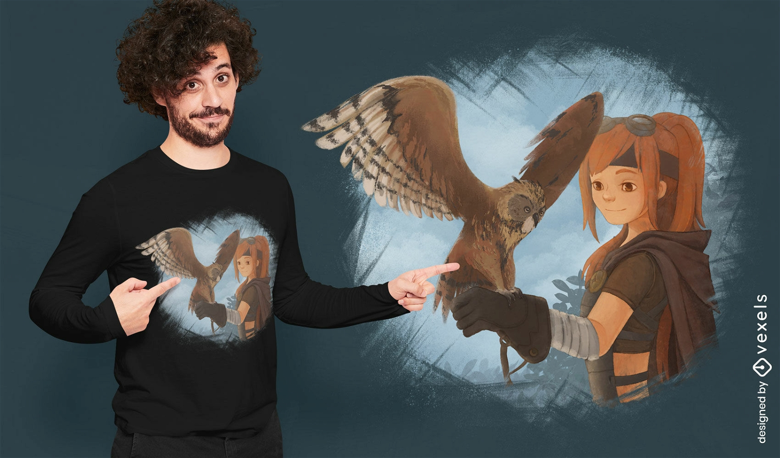 Girl training owl bird t-shirt design