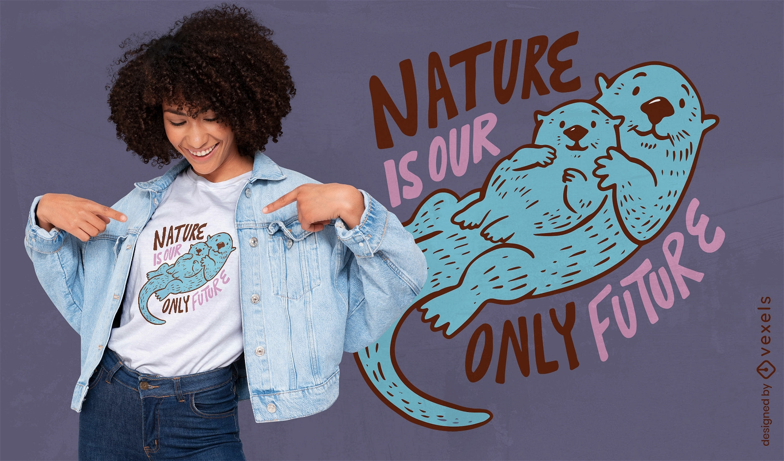 Design de t-shirt de citação de desenho animado de lontra de ecologia