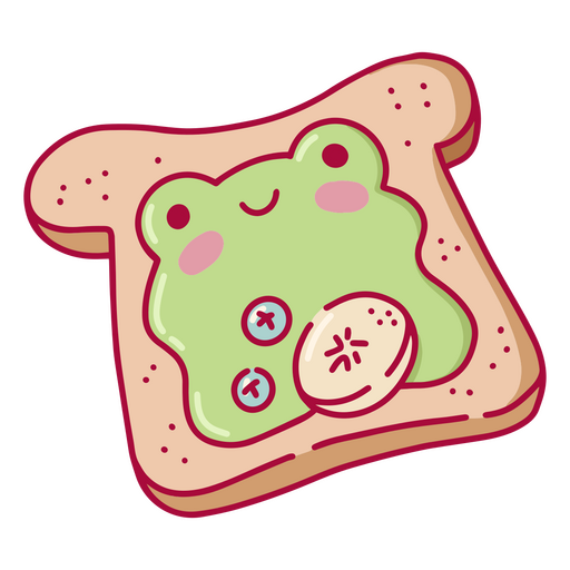 Kawaii frog on a piece of toast PNG Design