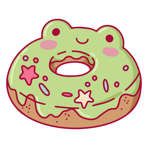 Donut de rana verde con estrellas Diseño PNG