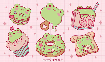 Cute Frog Snacks Set Design Vector Download