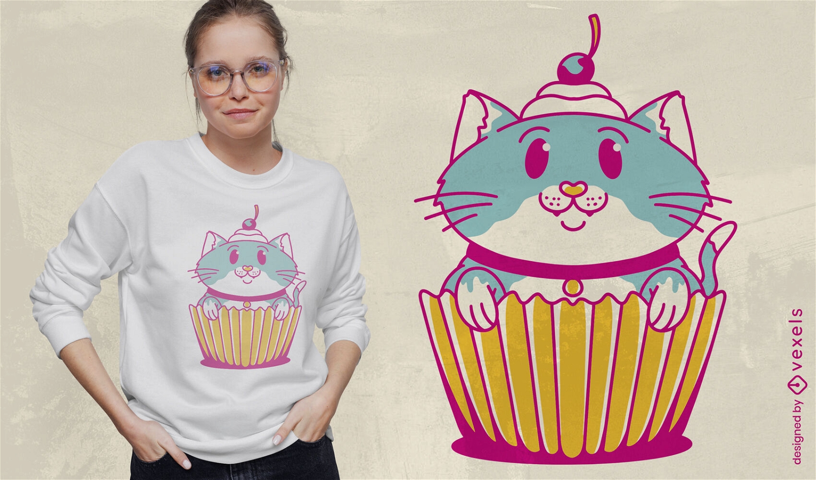 Design de camiseta de gato cupcake doce