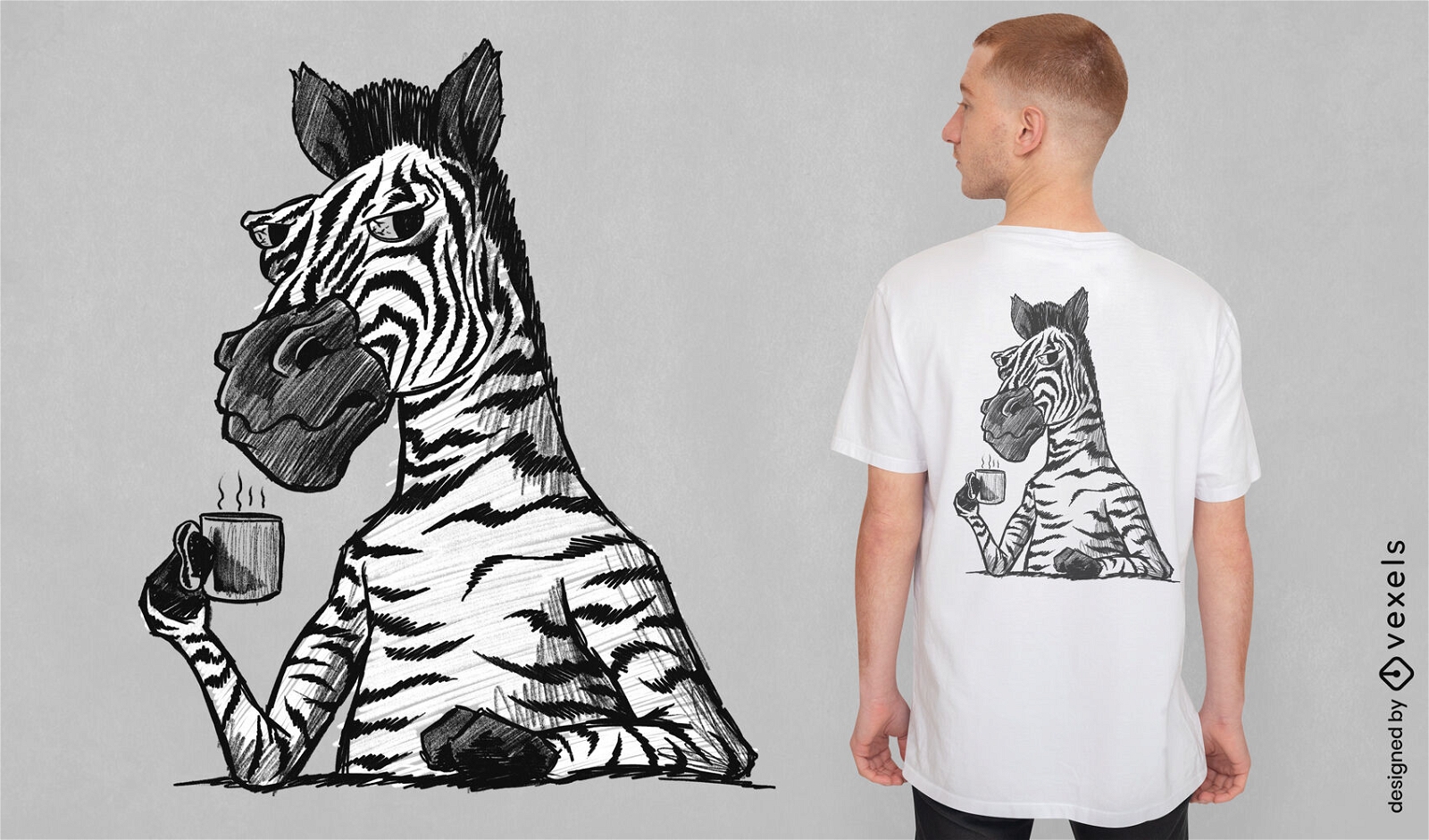 Zebra drinking coffee t-shirt design