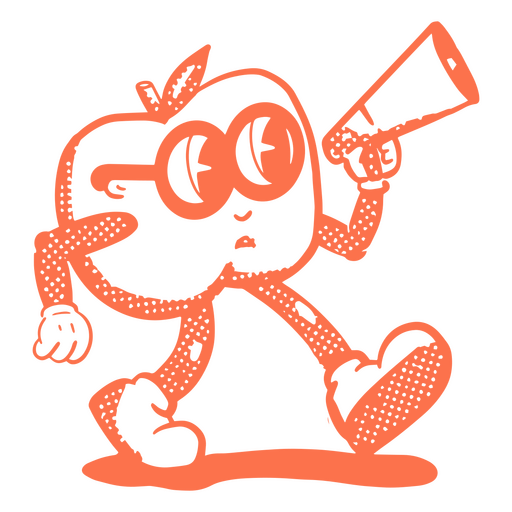 Maçã laranja segurando um megafone Desenho PNG