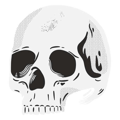 Textured black and white skull PNG Design