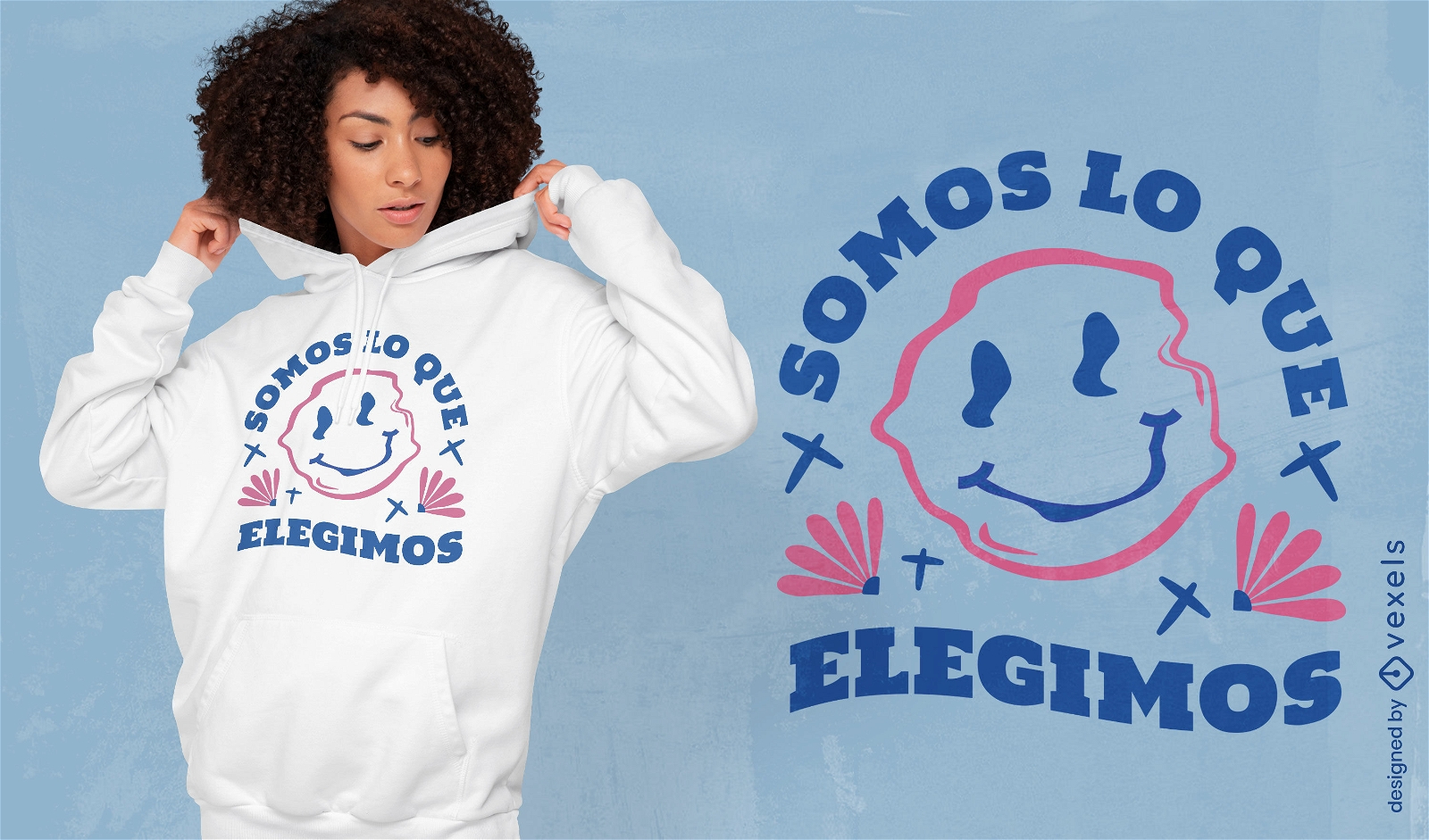 Design de t-shirt de citação motivacional de smiley distorcido espanhol