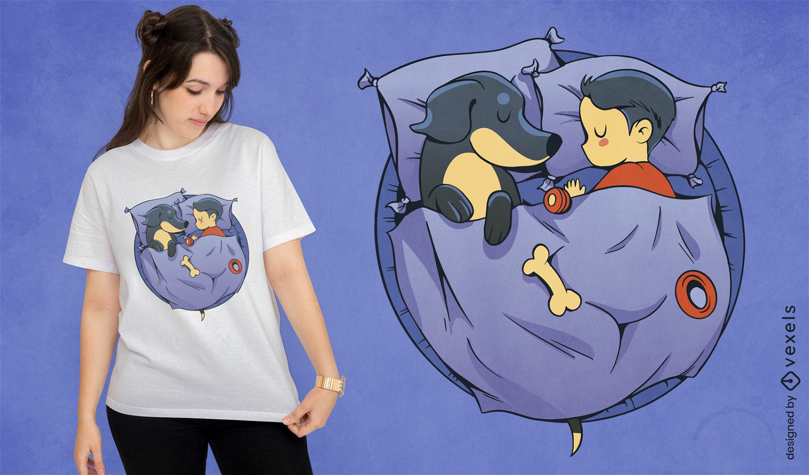 Dachshund dog and kid sleeping t-shirt design