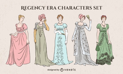 Regency Era Damenmode-Zeichensatz