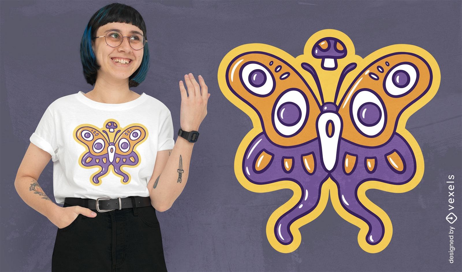 Diseño de camiseta de animal mariposa Trippy