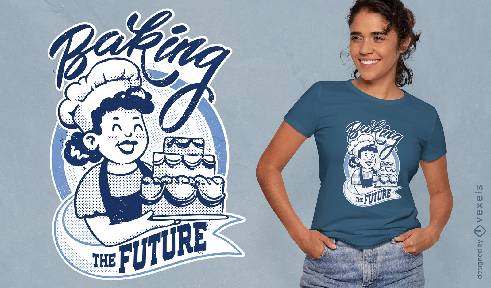 Assando o futuro design de camiseta com citação de desenho retrô