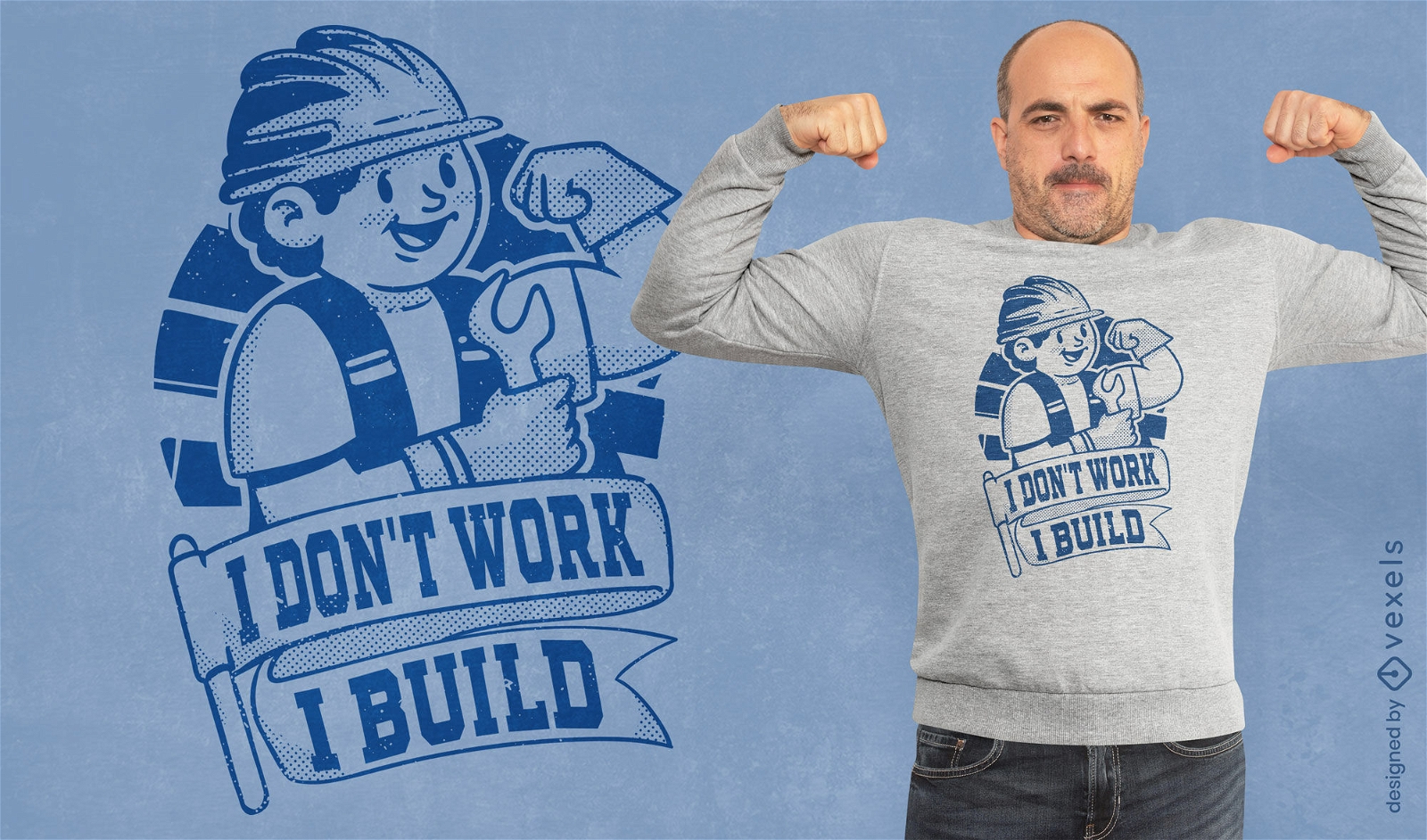Cartoon-Zitat-T-Shirt-Design des Bauarbeiters Retro