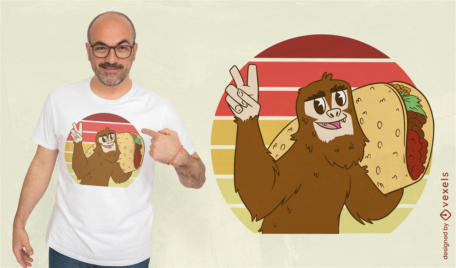Gro?er Fu? mit Taco-Cartoon-T-Shirt-Design