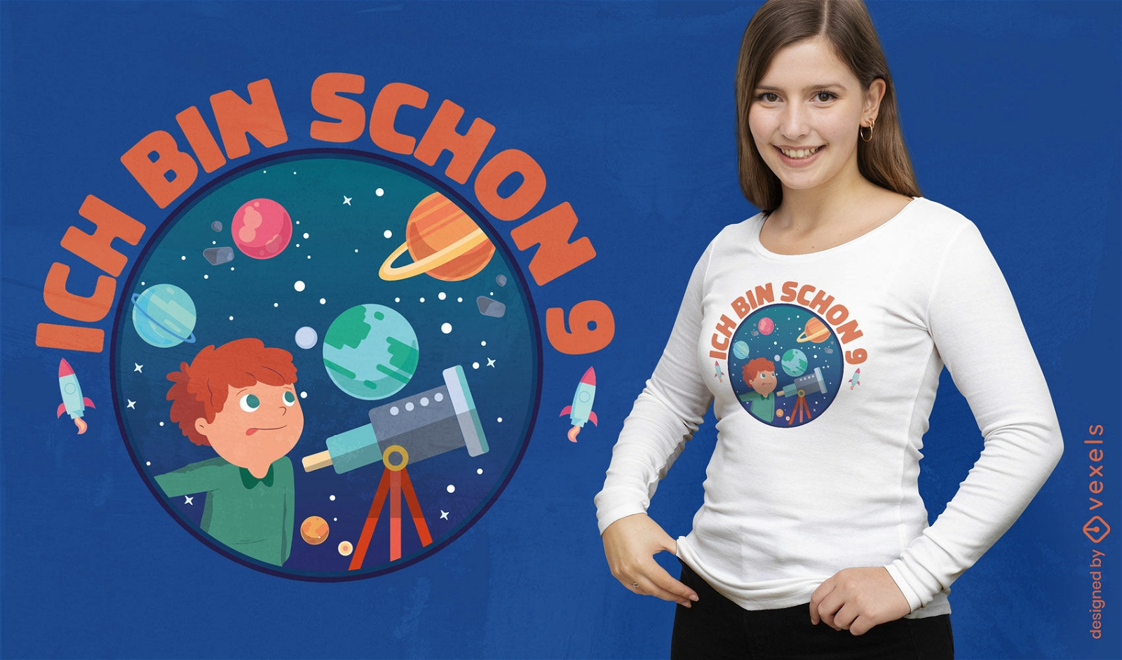 Design de camiseta de aniversário de criança de telescópio