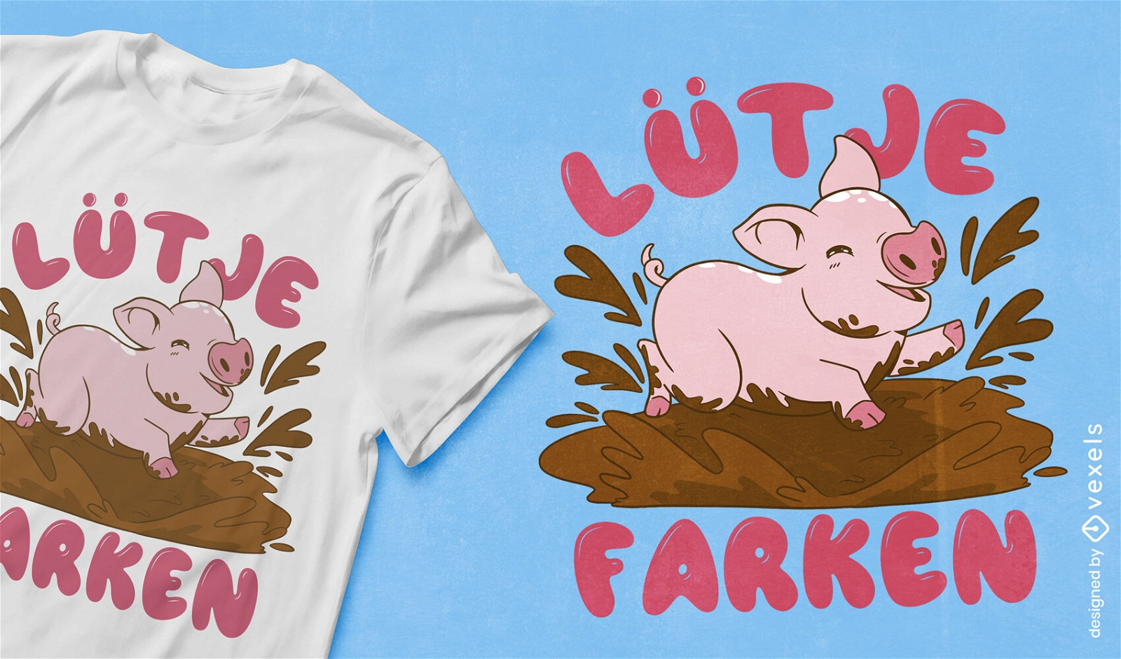 Schwein, das im Schlamm-T-Shirt-Design spielt