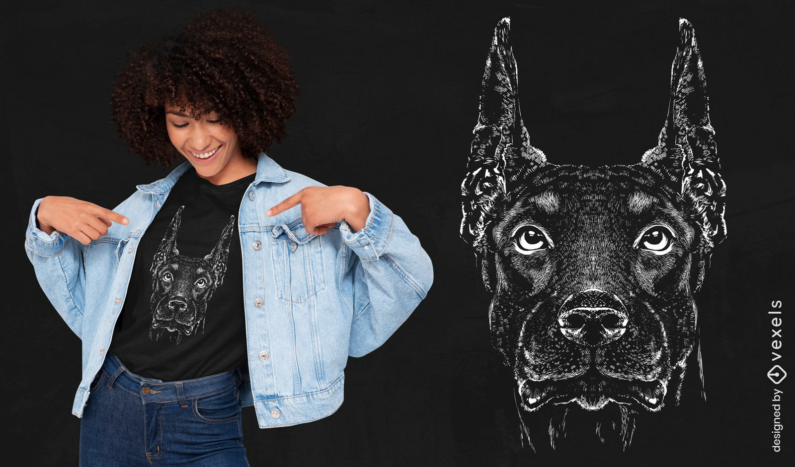 Diseño de camiseta realista de animal de perro doberman