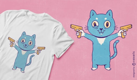 Cartoon cat animal with guns t-shirt design