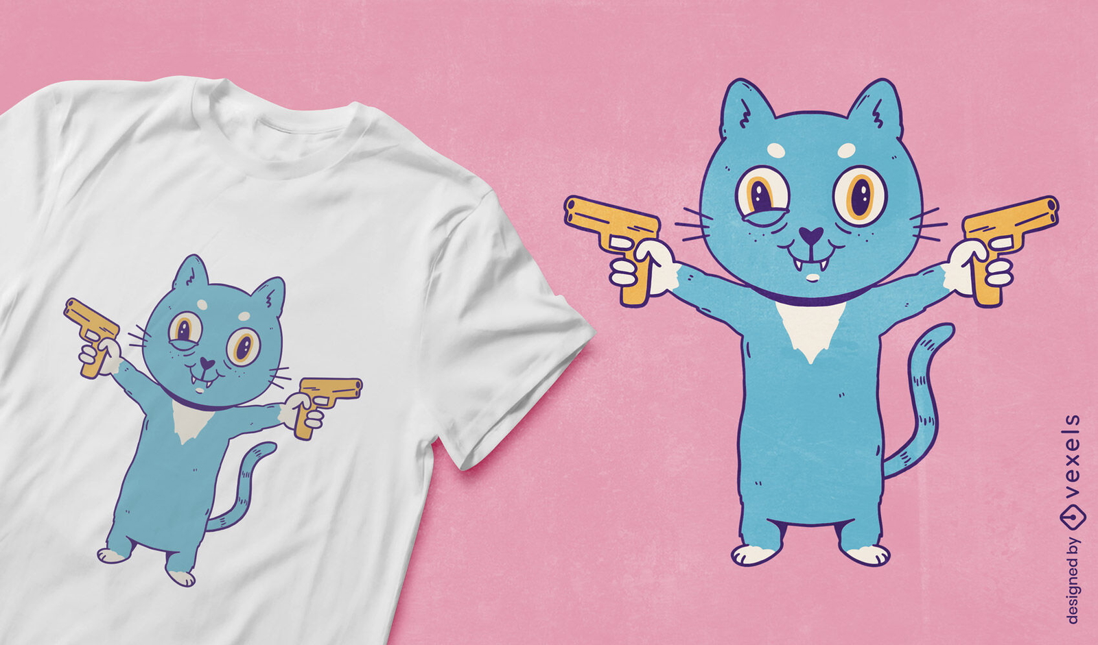 Animal gato de dibujos animados con diseño de camiseta de armas